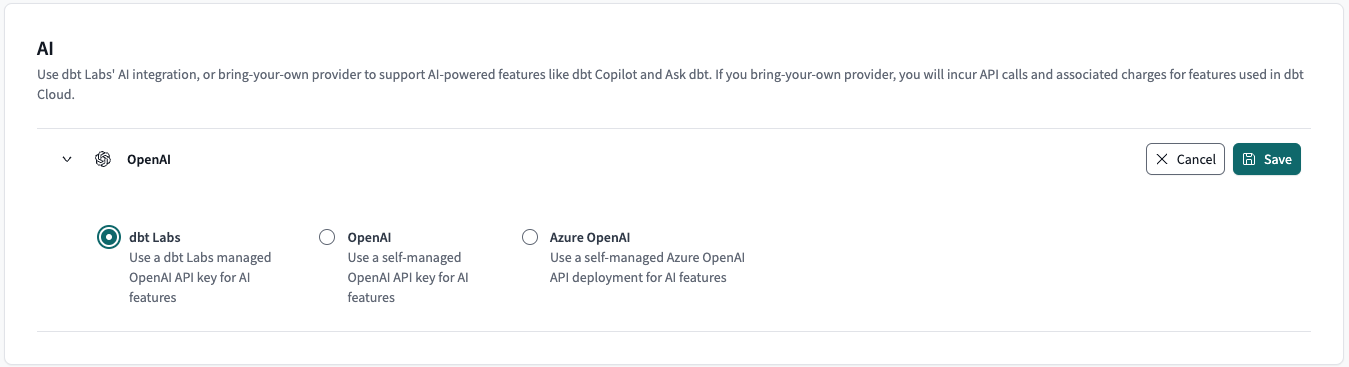Example of the dbt Labs integration page Example of the dbt Labs integration page